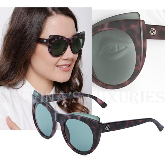 GUCCI SUNGLASSES GG3781/S M045L HAVANA PINK INTERLOCKING G LOGO CAT EYE FRAME